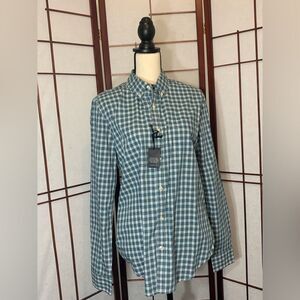 Lucky Brand slim fit green plaid button down shirt with pocket